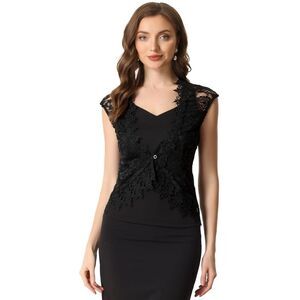 Floral Lace Shrug Wedding Guest Cap Sleeve Sheer Bolero Cardigan Black